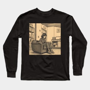 Lonely woman reading book in room Long Sleeve T-Shirt